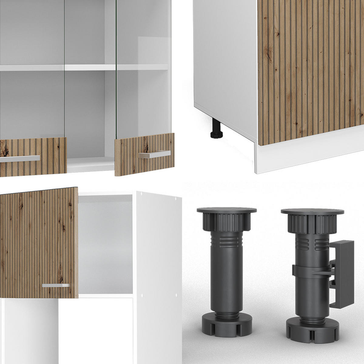 KÜCHENZEILE R-Line Artisan Eiche/Weiß 300 cm mit Hochschrank, ohne AP - Eiche Artisan/Weiß, Holzwerkstoff (300/81.6/46cm) - Vicco