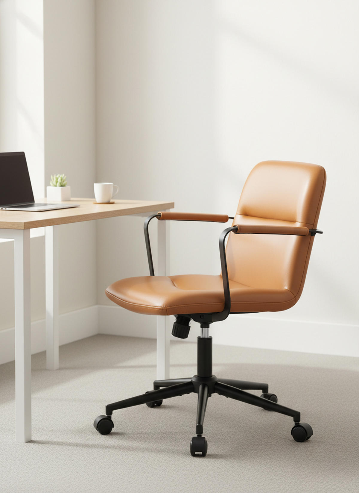BÜROSTUHL Helix Echtleder braun - Schwarz/Braun, Leder/Metall (58/98/62cm) - TPFLiving