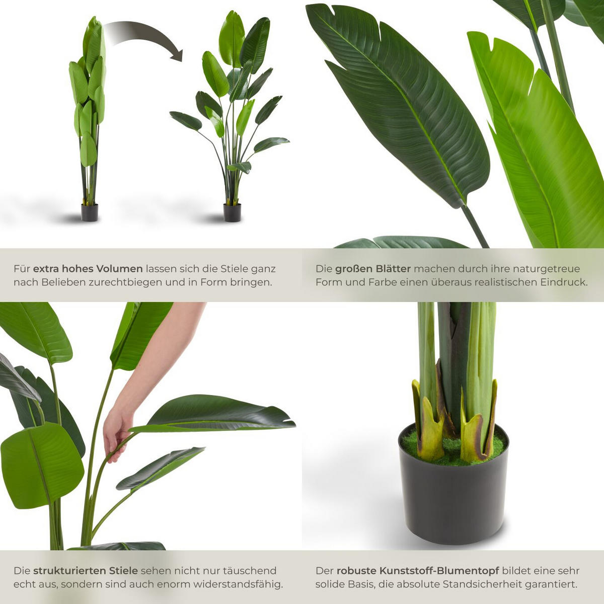 KÜNSTLICHER-PARADIESVOGELBAUM Tropic,stabiler Kunststoff-Blumentopf,grün - Grün, Kunststoff (180cm) - tectake