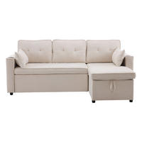 ECKSOFA mit Schlaffunktion, Baumwoll-und Leinenstoffe - Beige, Textil (130/211cm) - Kaket