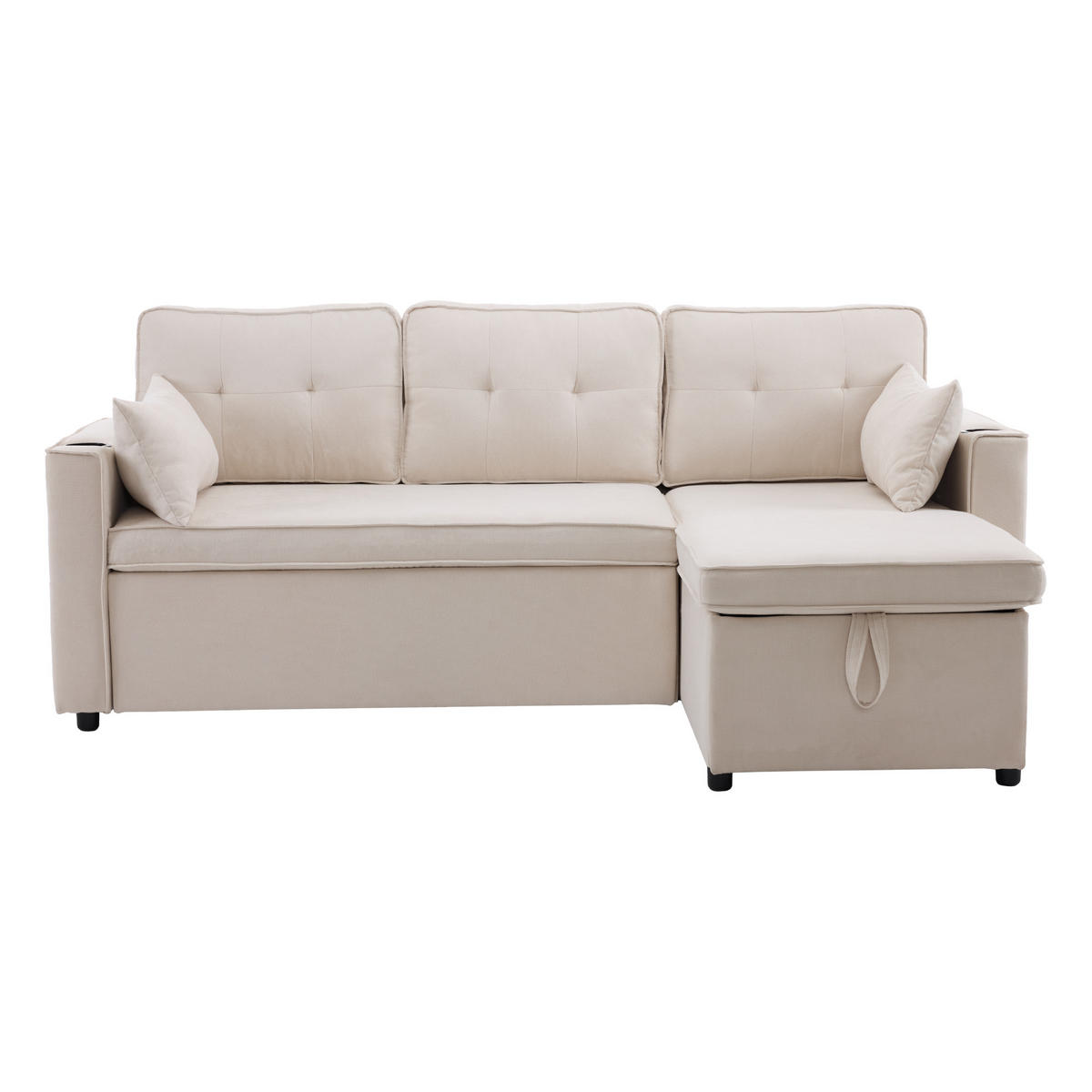 ECKSOFA mit Schlaffunktion, Baumwoll-und Leinenstoffe - Beige, Textil (130/211cm) - Kaket