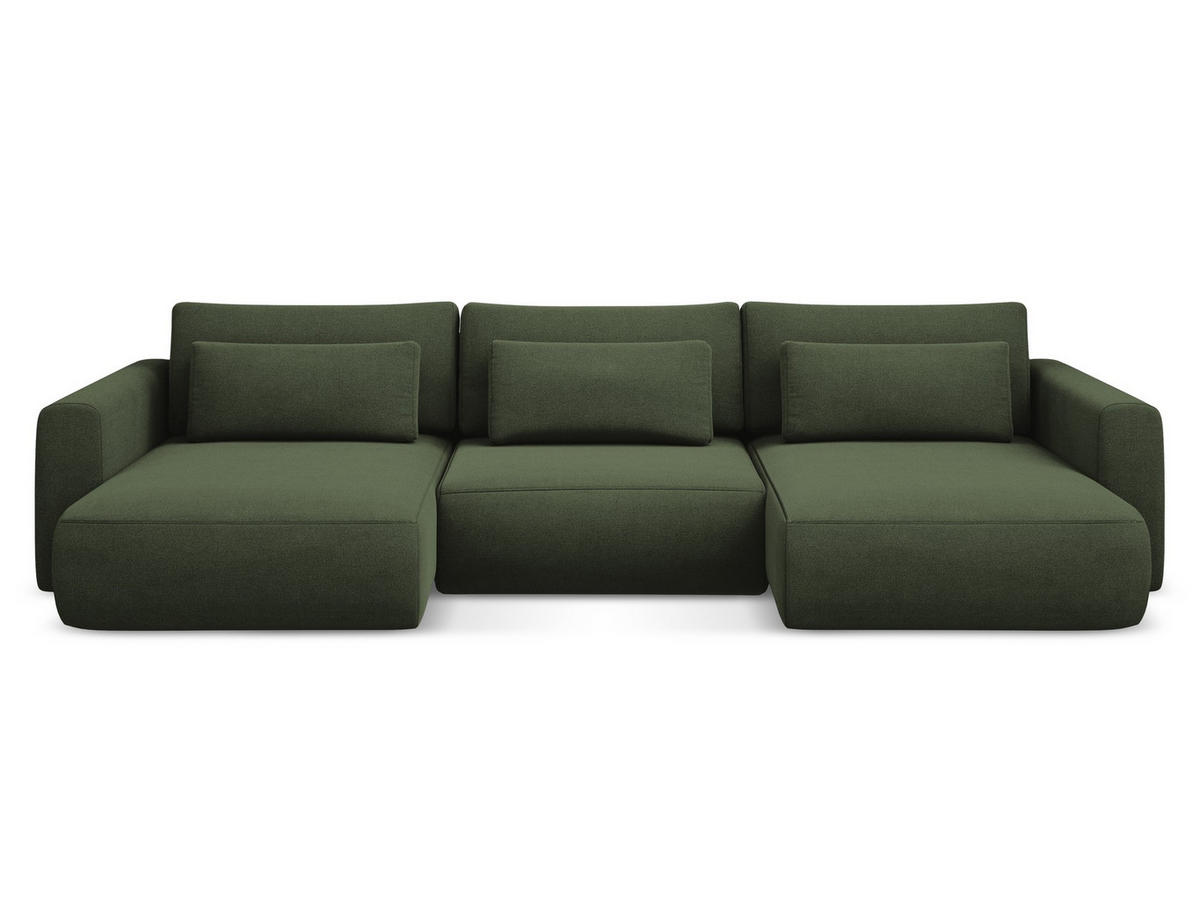 WOHNLANDSCHAFT Strukturstoff Stoff Grün - Schwarz/Olivgrün, Kunststoff/Textil (340/82/149cm) - Makamii