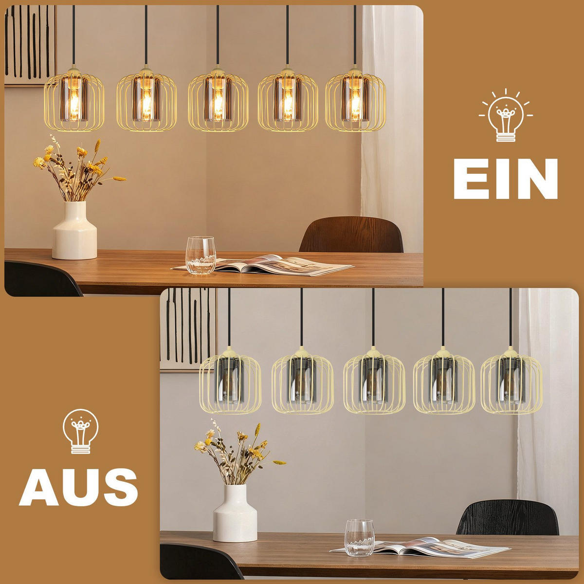 PENDELLEUCHTE BERLIN Ⅲ 100/20/155 cm - Gelb, Metall (100/20/155cm) - Nettlife