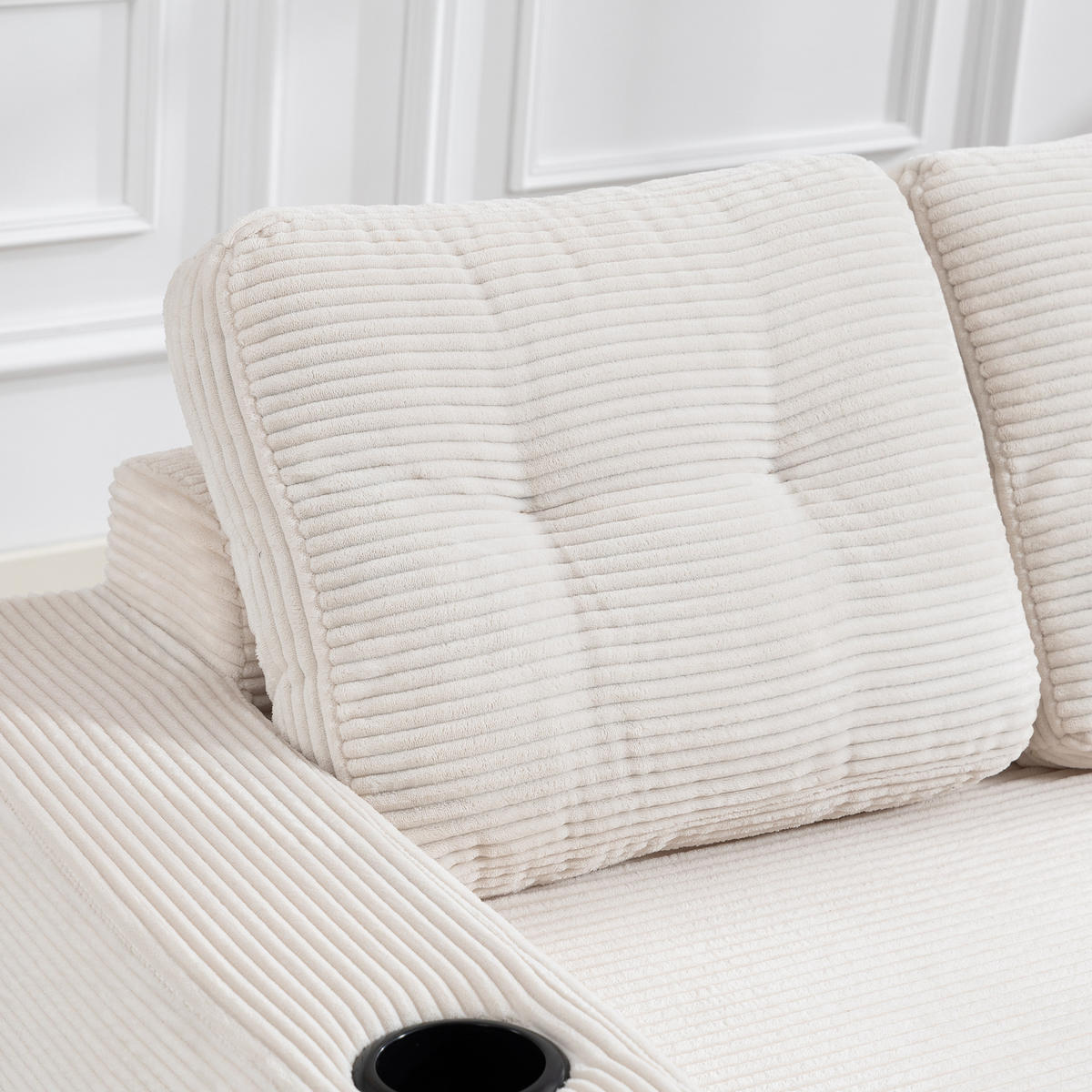 2-SITZER SOFA Cord Beige mit Getränkehaltern und Seitentaschen - Beige, Textil (136/82.5/80cm) - WISHDOR