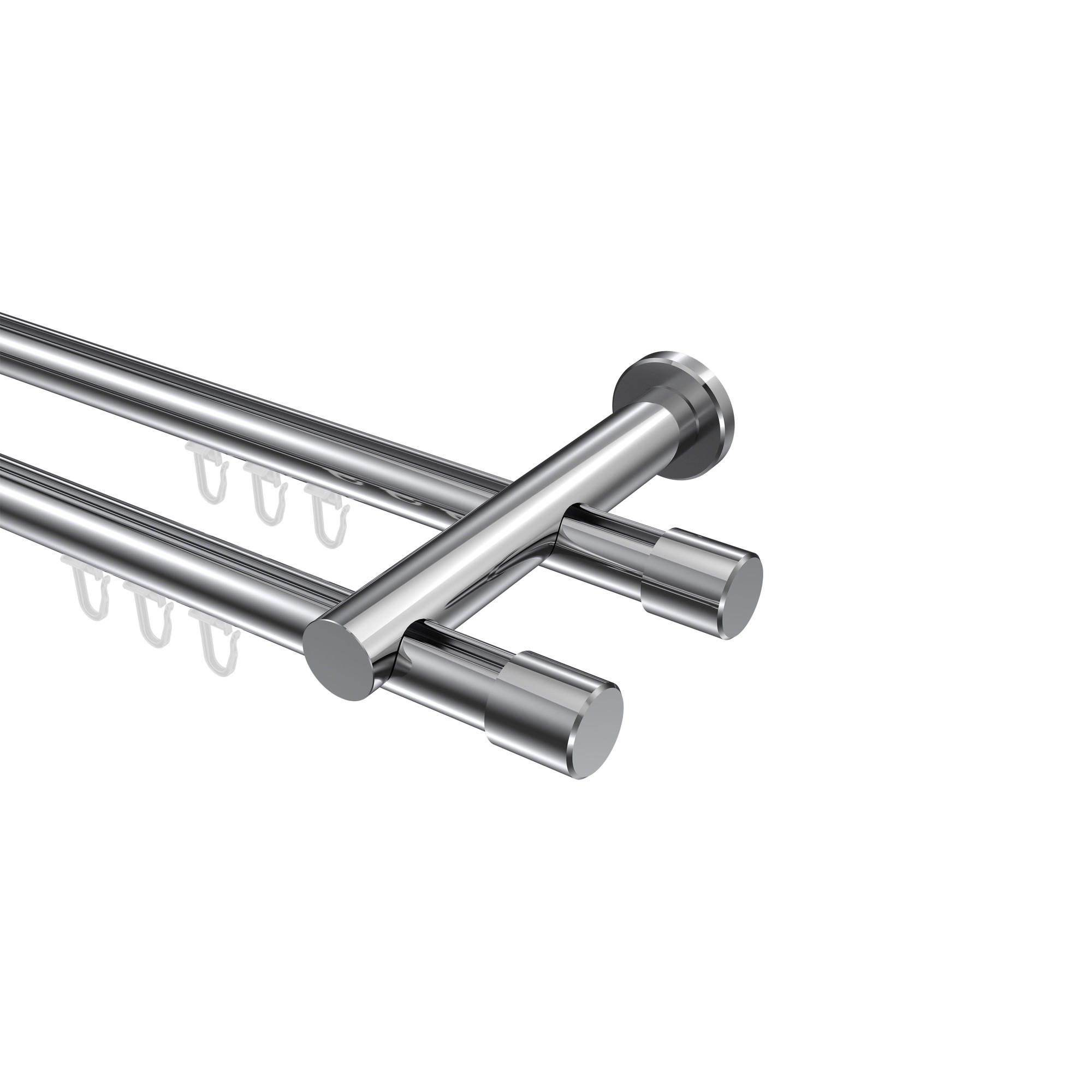INNENLAUF-GARDINENSTANGEN-SET Platon Santo 200 cm, 2-läufig, 20 mm Ø Chrom - Chromfarben, Metall (200cm) - INTERDECO