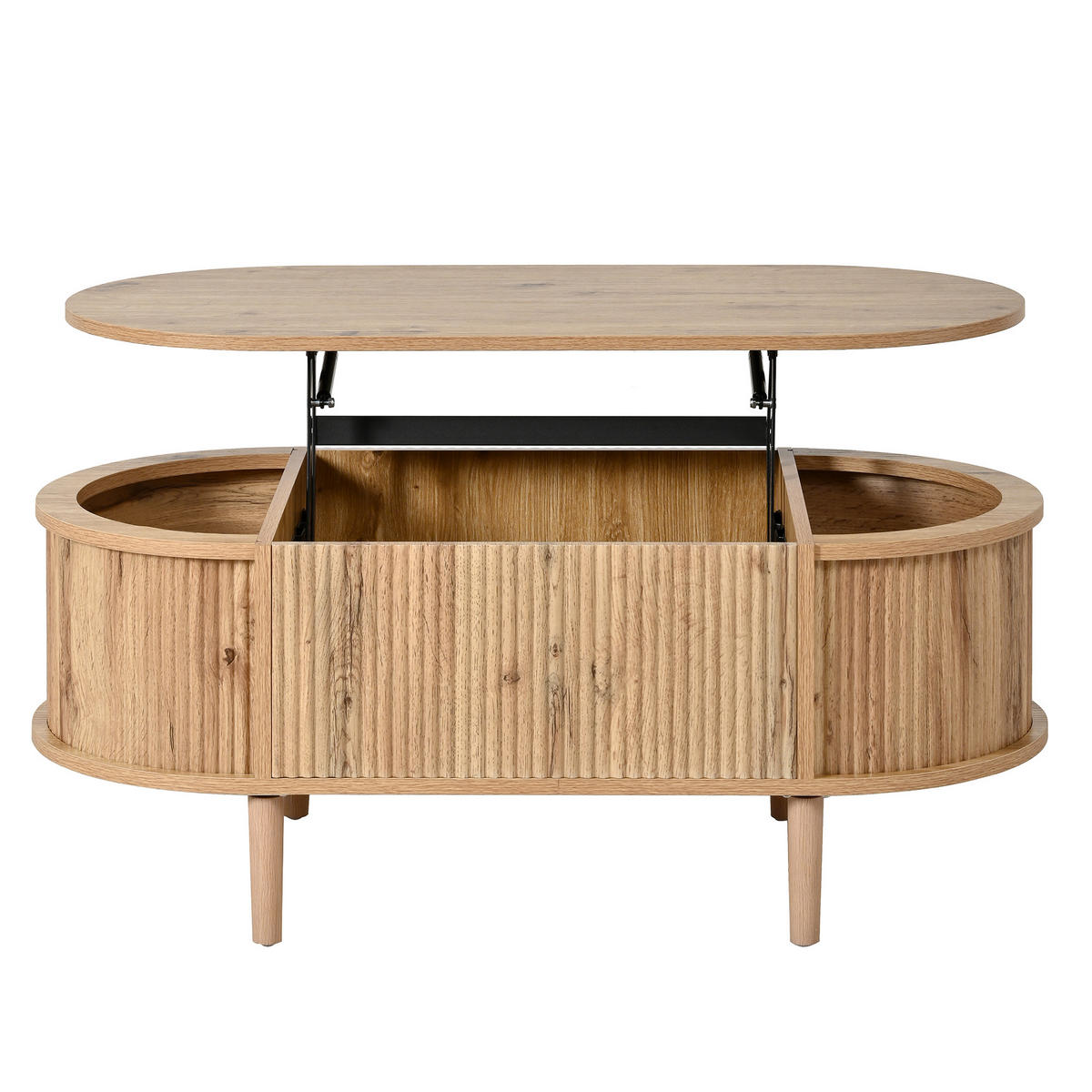 KONFERENČNÍSTOLEK Oválný Vlnitý Zvedací Úložný - barva dubu, kompozitní dřevo (100/48/54.5cm) - FLIEKS
