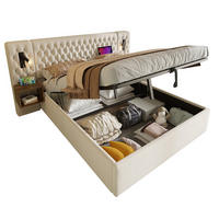 POLSTERBETT 180/200 cm Beige Hydraulisch Stauraumbett mit 2 Nachttischen und Leselicht - Beige, Textil (180/200cm) - OKWISH