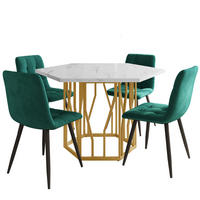 ESSGRUPPE DE-39174 sechseckiger Tisch mit 4 Stühlen Grün/Gold - Grün, Holzwerkstoff (115.5/75/100cm) - ComfortXL