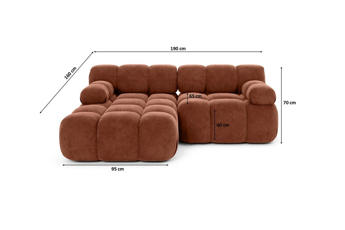 ECKSOFA L-form Mini Modular, Veloursstoff Salvador, Braun, Links, Selia - Braun, Holz (190/160cm) - Kaiser Möbel