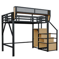 HOCHBETT 140 x 200 cm mit Sicherheitsleiter und Stauraum, Metallkonstruktion, schwarz - Schwarz, Metall (140/200cm) - KOMHTOM