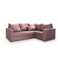 ECKSOFA LIRENO R-S Rosa Plüsch-Stoff mit Schlaffunktion - Rosa, Holz (220/153cm) - MASSENO