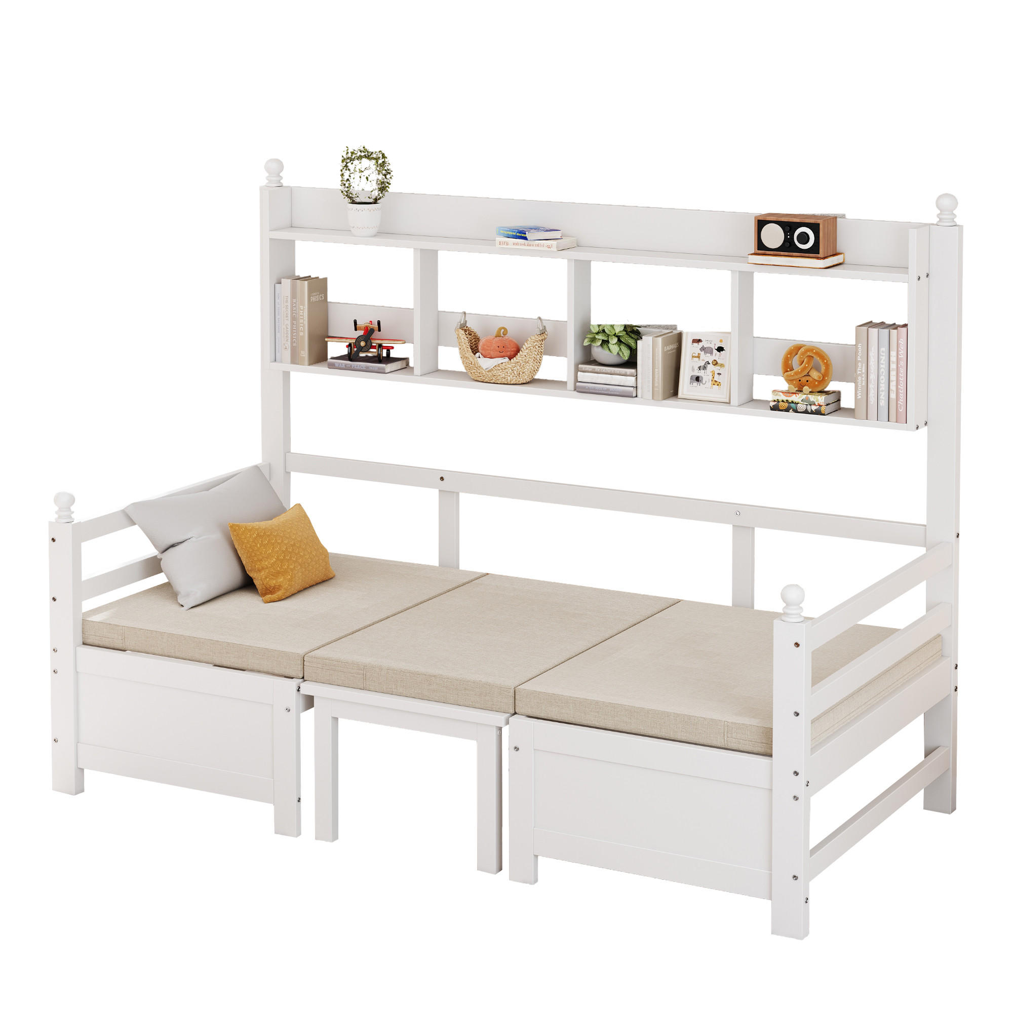 SCHLAFSOFA aus Massivholz, 2-in-1 Bett & Klappschreibtisch, 205/95/150,6 cm, Weiß - Weiß, Holz (95/150.6/205cm) - Redom