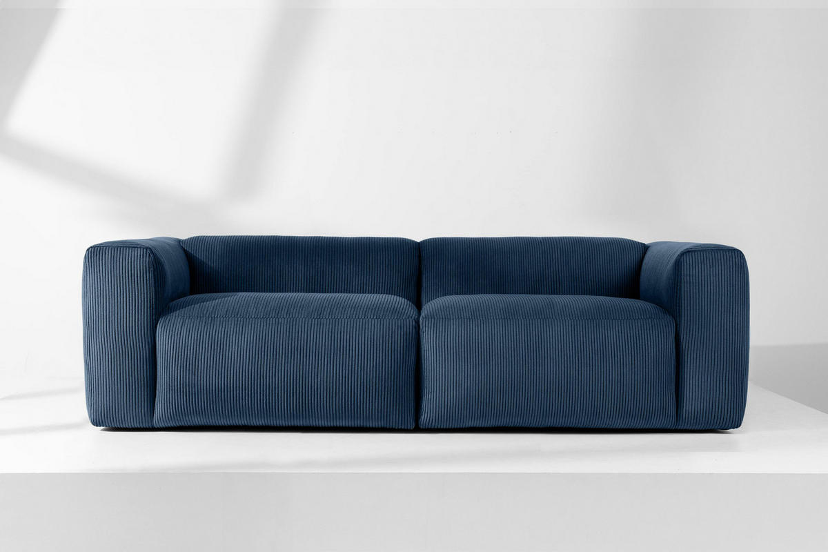 2,5-SITZER-MODULSOFA BUFFO mit extrem weicher und bequemer Sitzfläche, Kordstoff, marineblau - Blau/Grün, Textil (250/73/96cm) - KONSIMO®