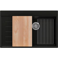 SPÜLBECKEN Sydney, 2-er set Schwarz 78/50 cm 1 Becken + Ablauf-Set + Küchenzubehörset ab 60er Unterschrank - Chromfarben/Beige, Kunststoff (78/20/50cm) - Primagran