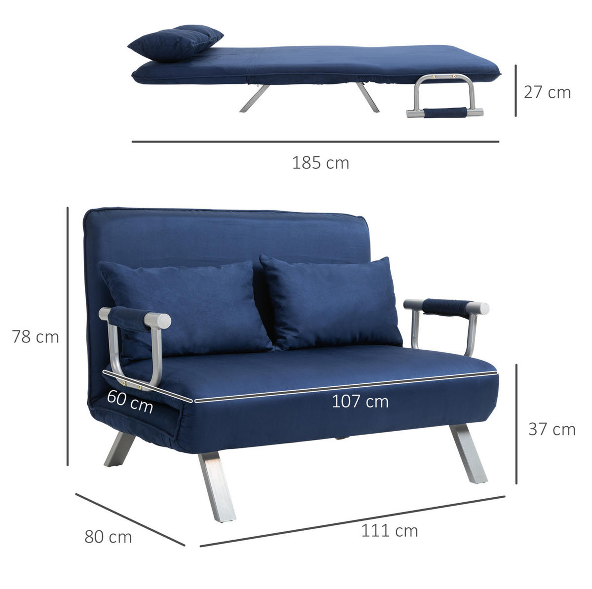 SCHLAFSOFA mit Schlaffunktion verstellbarer Rückenlehne Blau - Blau, Holzwerkstoff (111/78/80cm) - Meubliv