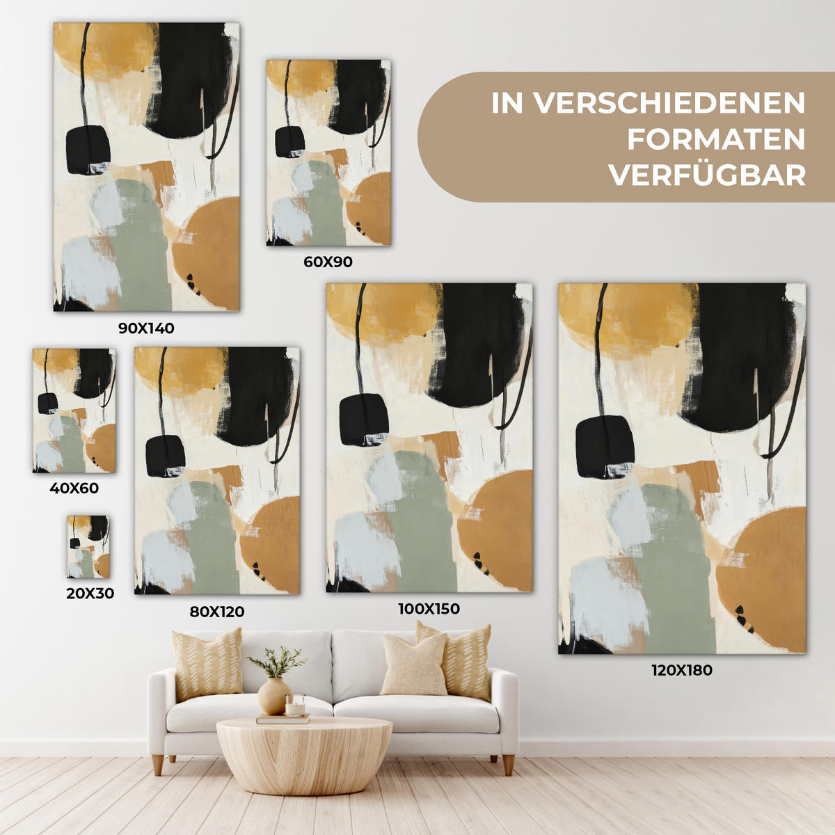 LEINWANDBILD Farbe - Abstrakt - Farben 40x60 cm - Currygelb, Textil (40/60cm) - MuchoWow