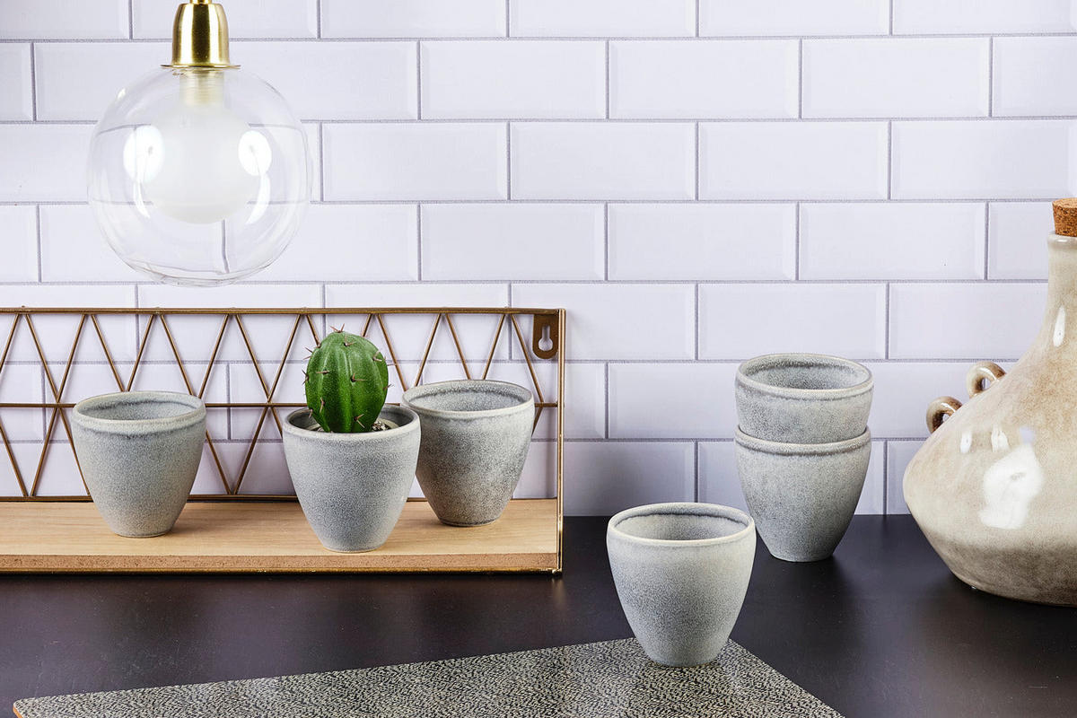 BECHER Stone 150ml - 6er-Set - Mondgrau - Grau, Keramik (0.15L) - Björn