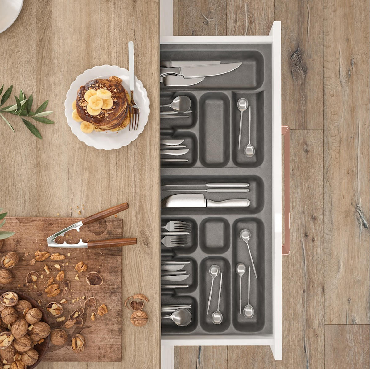 WINKELKÜCHE Essen weiß matt / weiß Hochglanz, Abschlussrahmen weiß matt / Grey Craft Oak 13-teilig - Weiß/Braun, Holzwerkstoff/Metall (250/207/289cm) - Feldmann-Wohnen