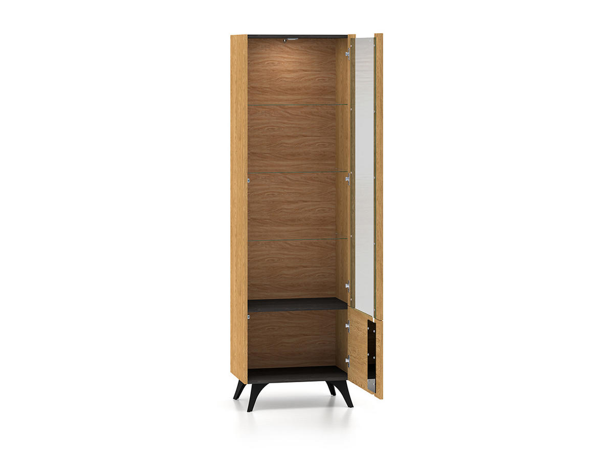 VITRINE Toscania Eiche / Schwarz 58 / 40 / 190cm - Eichefarben/Schwarz, Holz/Holzwerkstoff (58/190/40cm) - Feldmann-Wohnen