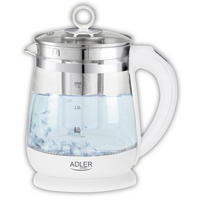 ADLER AD1299 Glas Wasserkocher 1,5L 2200W – Elektrischer Teekocher mit Temperaturwahl 60–100°C, LED Innenbeleuchtung, Edelstahl & Glas, BPA-frei - Transparent/Weiß, Glas/Kunststoff (21/24/16cm) - Adler