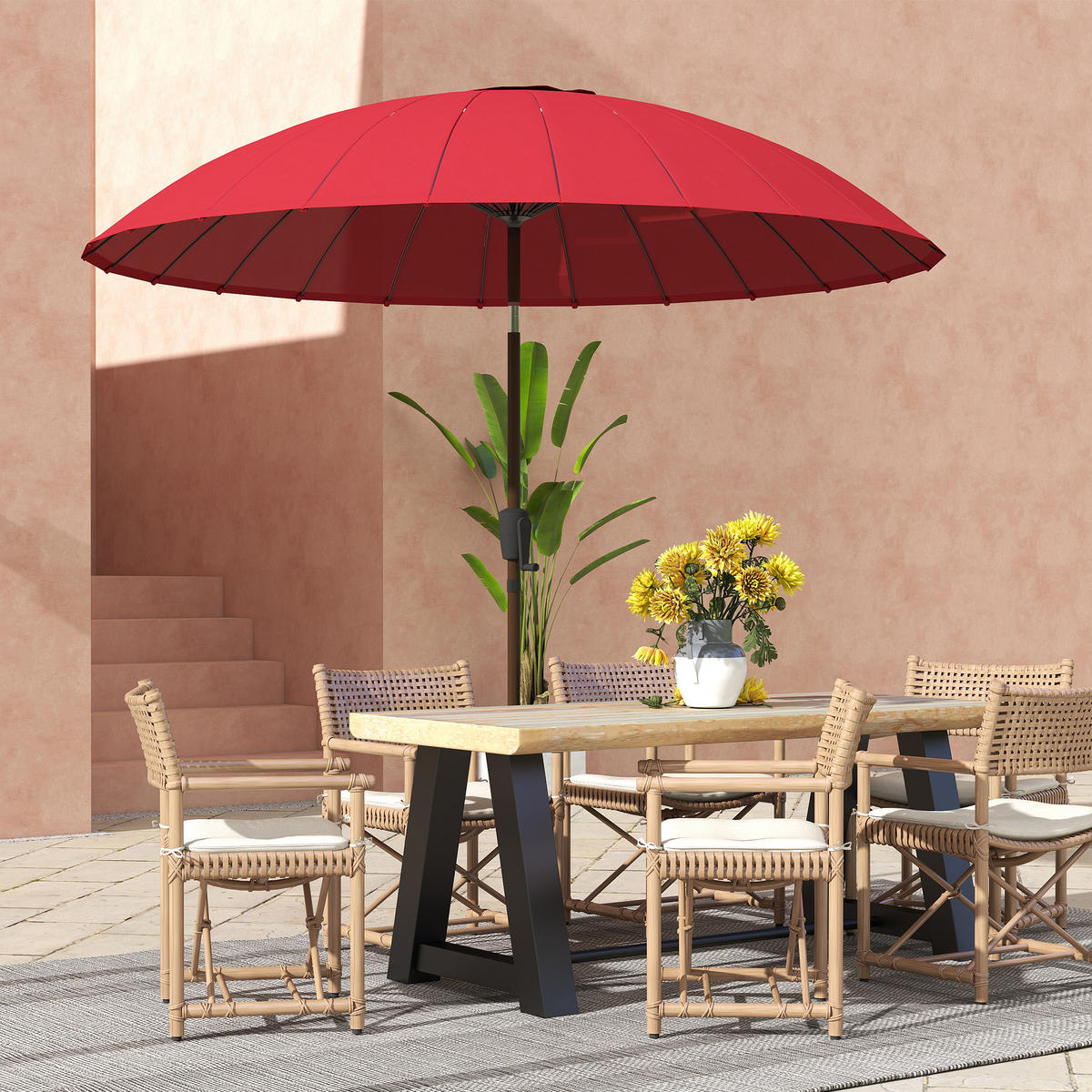 SONNENSCHIRM DE-11388 neigbar, mit Kurbel, 24 Streben Rot - Rot, Metall (260/260cm) - ComfortXL