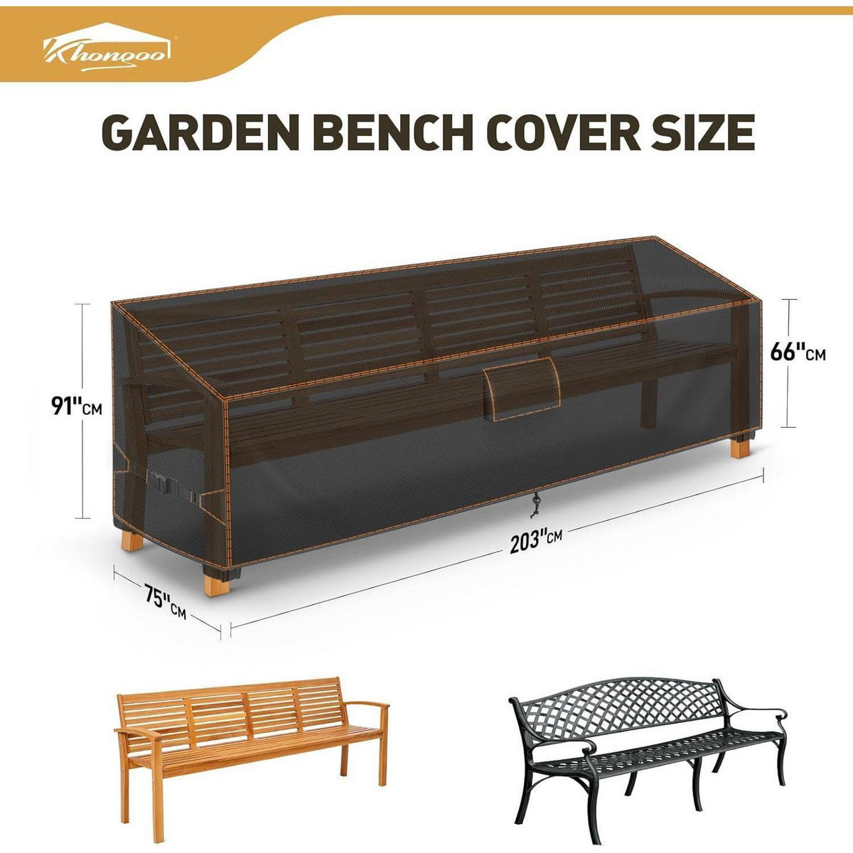 GARTENBANK Abdeckung 203 x 75 x 66/91 cm Schwarz Wasserdicht UV-beständig - Schwarz, Textil (63/70/133cm)