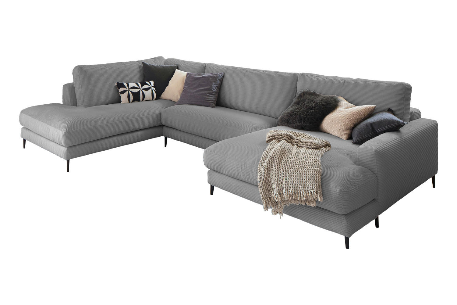 WOHNLANDSCHAFT CARA Grau Cord - Schwarz/Grau, Textil (341/84/223cm) - KAWOLA
