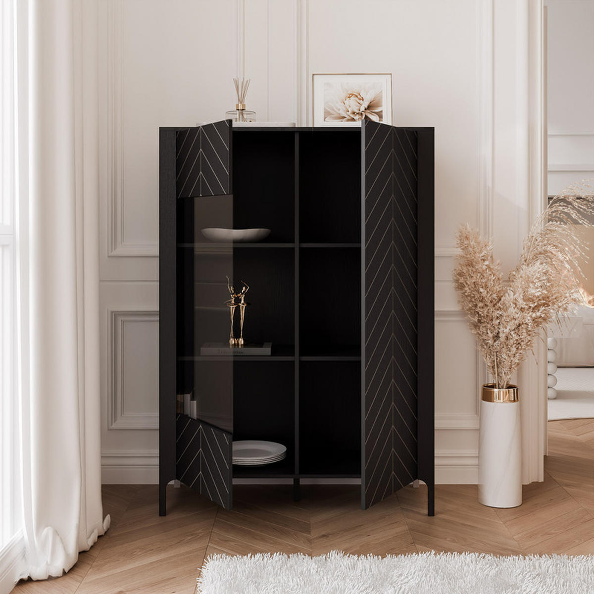 VITRINE LORIEN 103 cm Schwarz - Schwarz, Holzwerkstoff/Metall (103/145.1/40.6cm) - Idohome