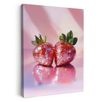 LEINWANDBILD Disco - Obst - Glitzer - Erdbeere 60x80 cm - Pink, Textil (60/80cm) - MuchoWow