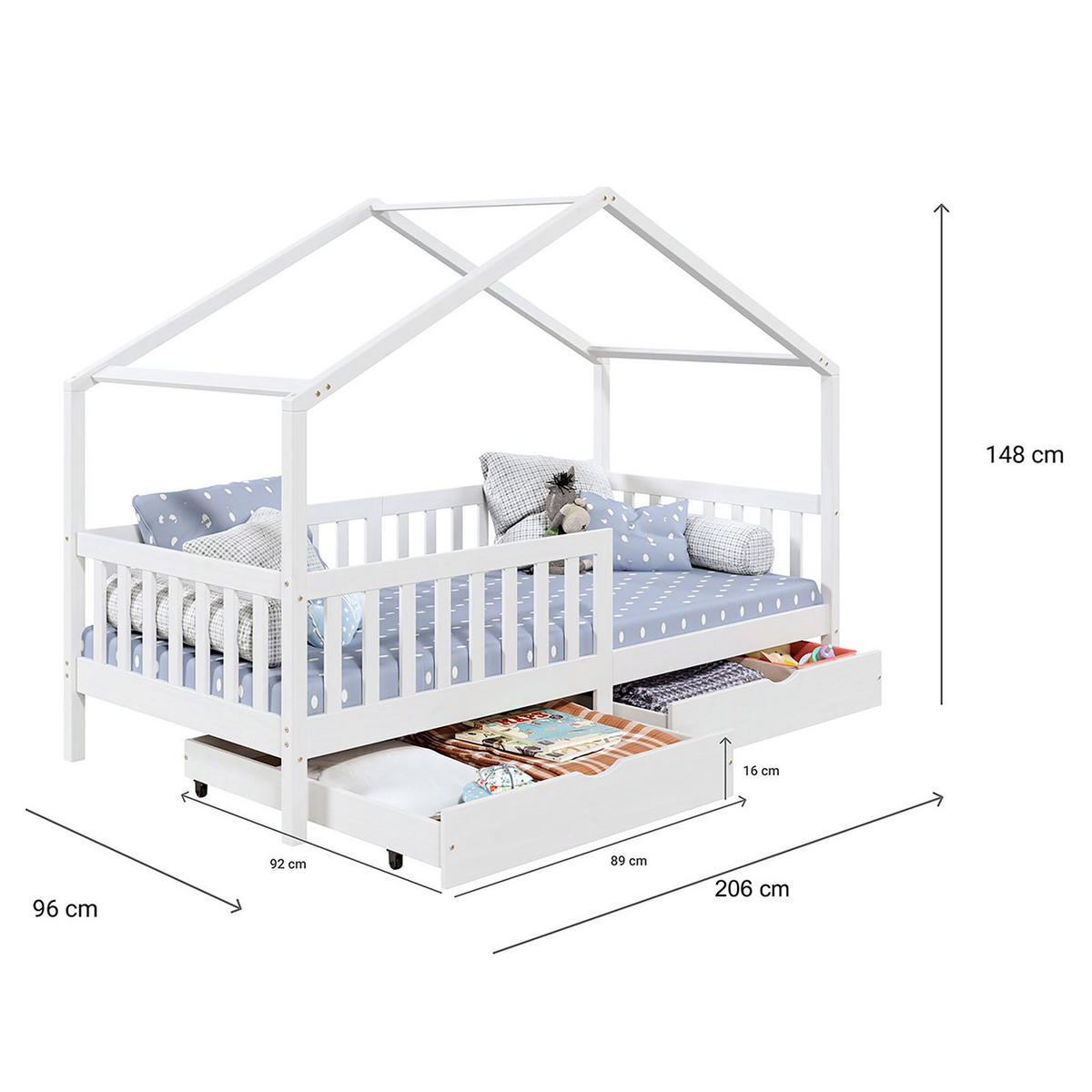 HAUSBETT ELEA 90X200 CM - Weiß, Holz (96/148/206cm) - IDIMEX