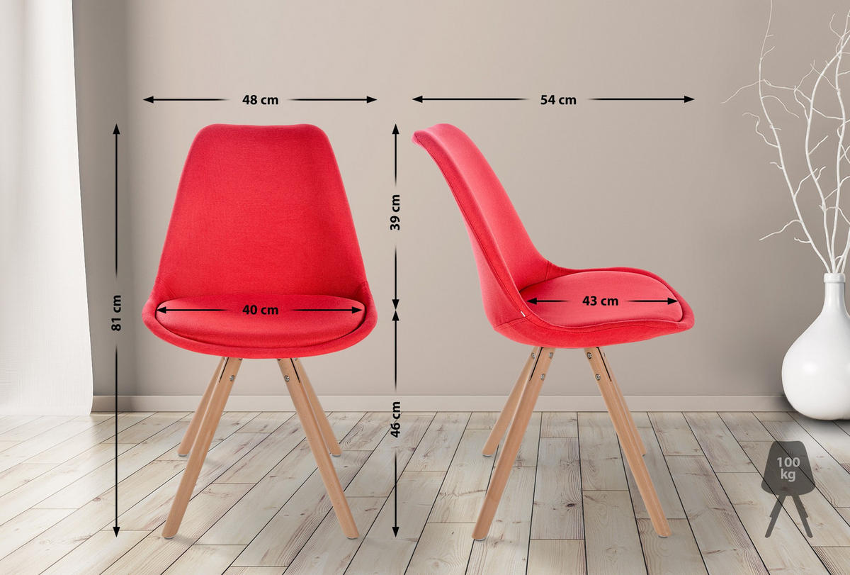 STUHL Stoff rot - Eukalyptusholzfarben/Rot, Holz/Textil (48/81/54cm) - CLP