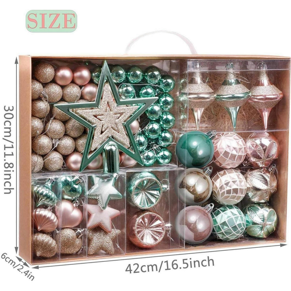 WEIHNACHTSBAUMSCHMUCK Set 70-teilig Mintgrün Rosa Gold - Multicolor, Kunststoff (30/6/42cm)