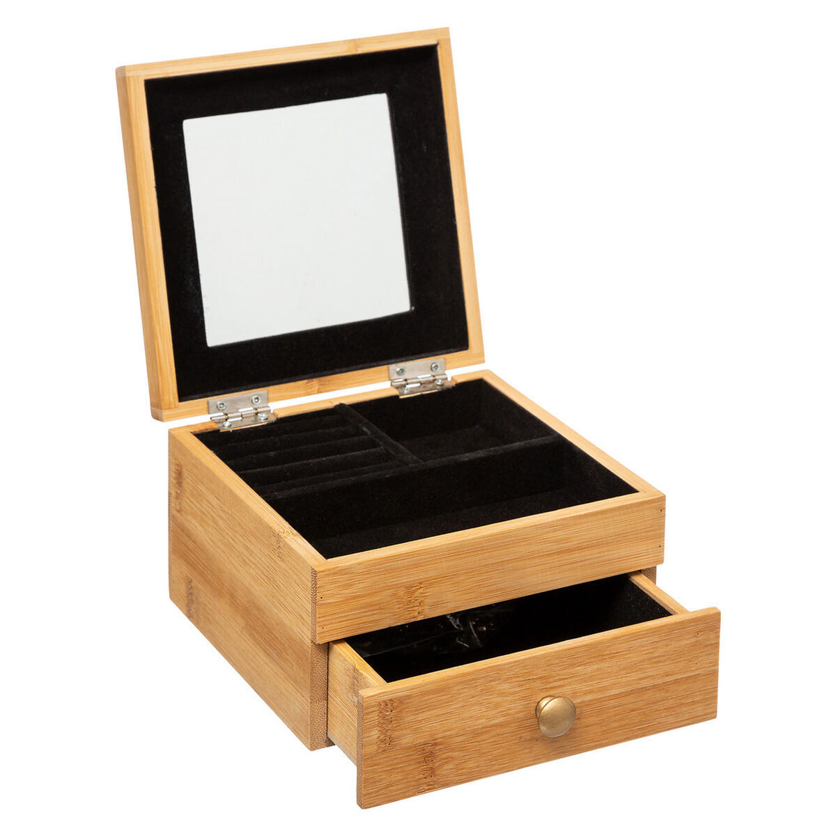 SCHMUCKKASTEN mit Schublade, Bambus, Samt, 161016 - Beige, Holz (15/9.5/15cm) - 5five Simply Smart
