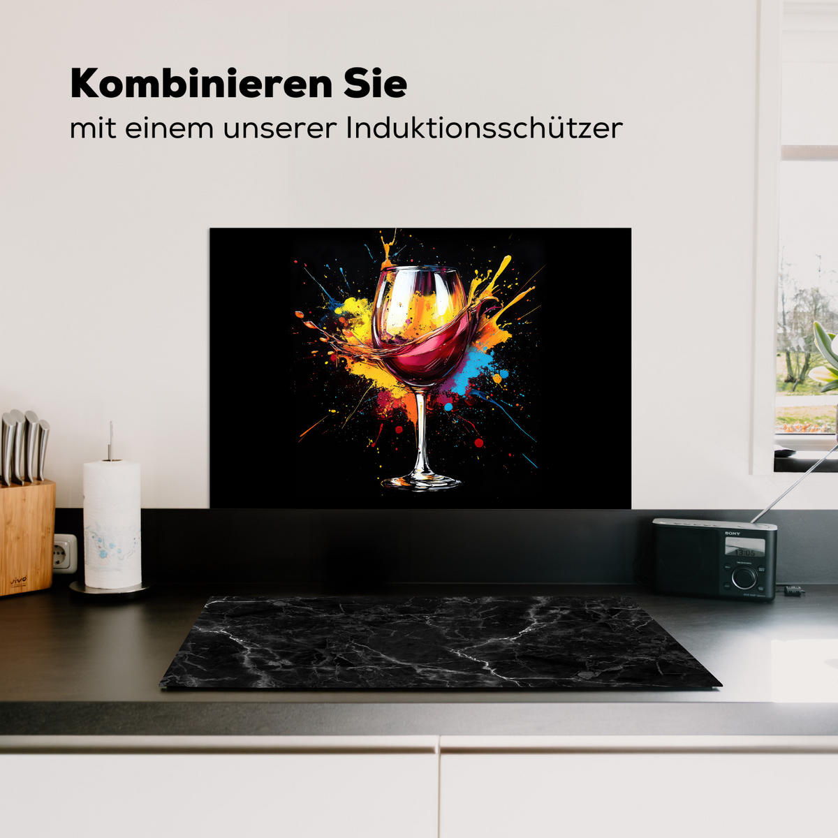 SPRITZSCHUTZ KÜCHE Wein - Glas - Graffiti - Getränk - Rot - Farbe 70x50 cm - Weinrot, Metall (70/0.3/50cm) - MuchoWow