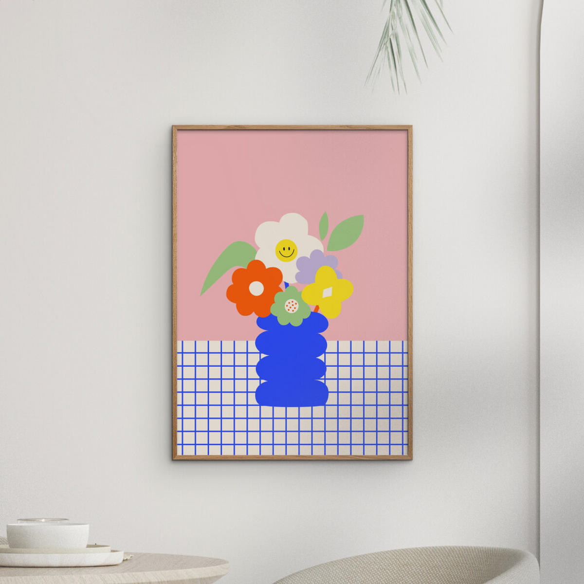 POSTER mit Rahmen Affordable Art Prints x Maren Gross - Happy Daisy - Eichefarben/Multicolor, Holz/Papier (30/40cm) - Poster&Frame