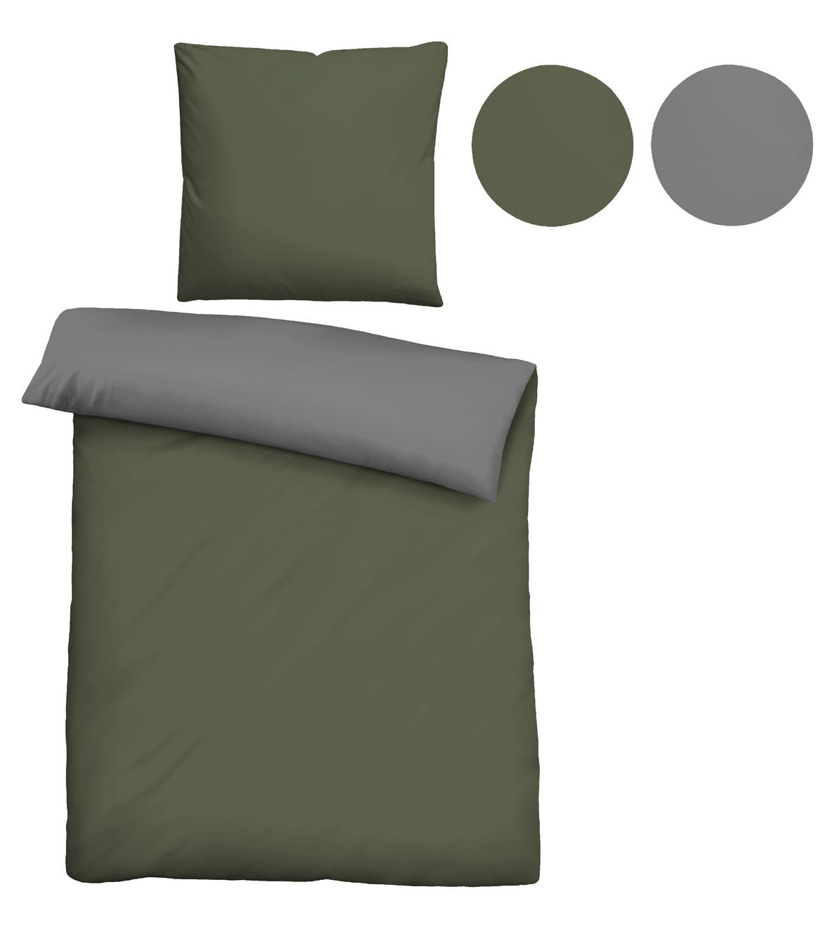 BETTWÄSCHE-GARNITUR Linon UNI fichte, 135x200 cm + 80x80 cm - Dunkelgrün, Textil (135/200cm) - biberna