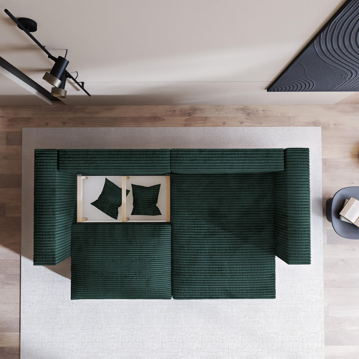 ECKSOFA NERIO Grün Kordstoff mit Schlaffunktion - Grün, Holz (245/148cm) - MASSENO