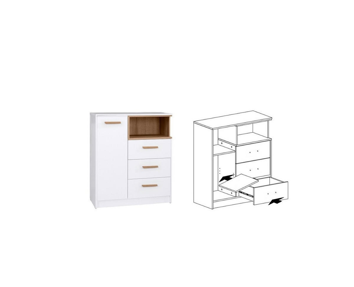 KOMMODE KOMBIKOMMODE GRANT 4/B WEIß 88/102/40 - Weiß, Holzwerkstoff (88/102/40cm) - Marmex Möbel