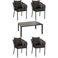 GARTENGARNITUR Tisch+4xStuhl Anthrazit Dunkelgrau - Anthrazit, Metall - PROREGAL