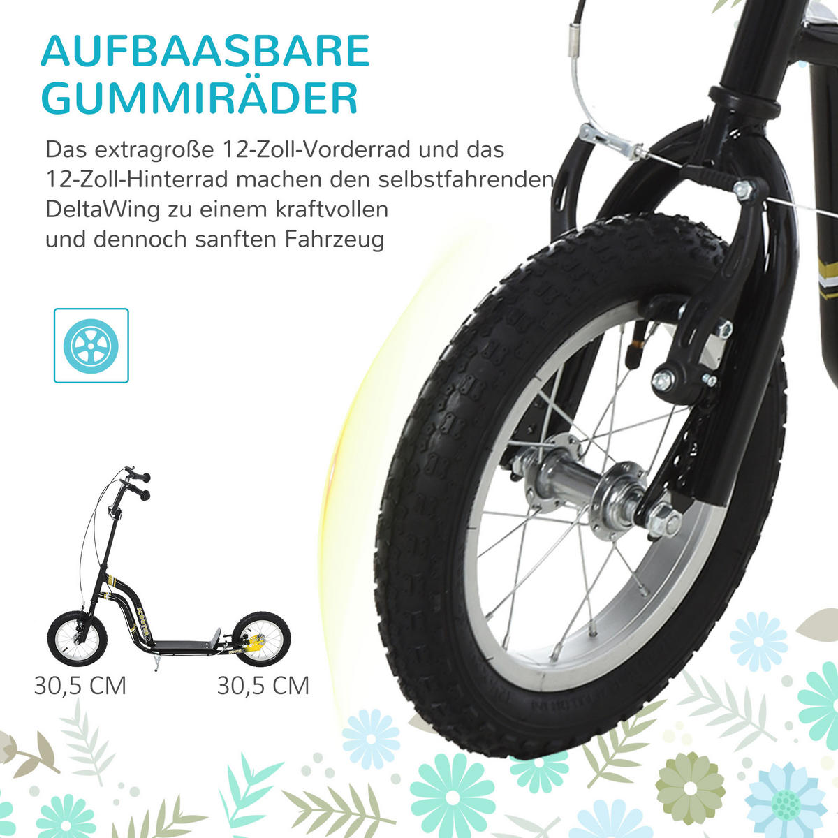 KINDERROLLER, Beige/Schwarz/Weiß, Stahl+ Aluminium - Schwarz, Metall (120/58/95cm) - HOMCOM