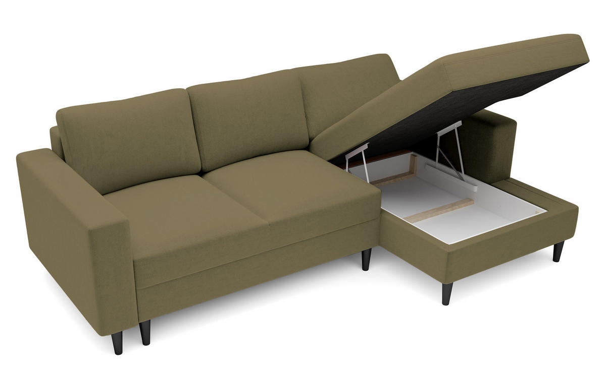 ECKSOFA Nalika Olivgrün Velours - Schwarz/Olivgrün, Holz/Textil (230/143cm) - Selsey