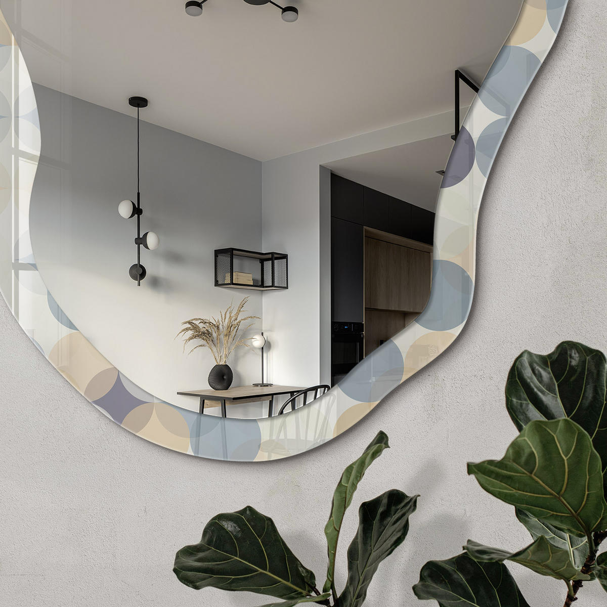 SPIEGEL 90x45 cm asymmetrisch mit Druck - Punktmuster - Transparent, Glas (45/90/0.4cm) - TULUP