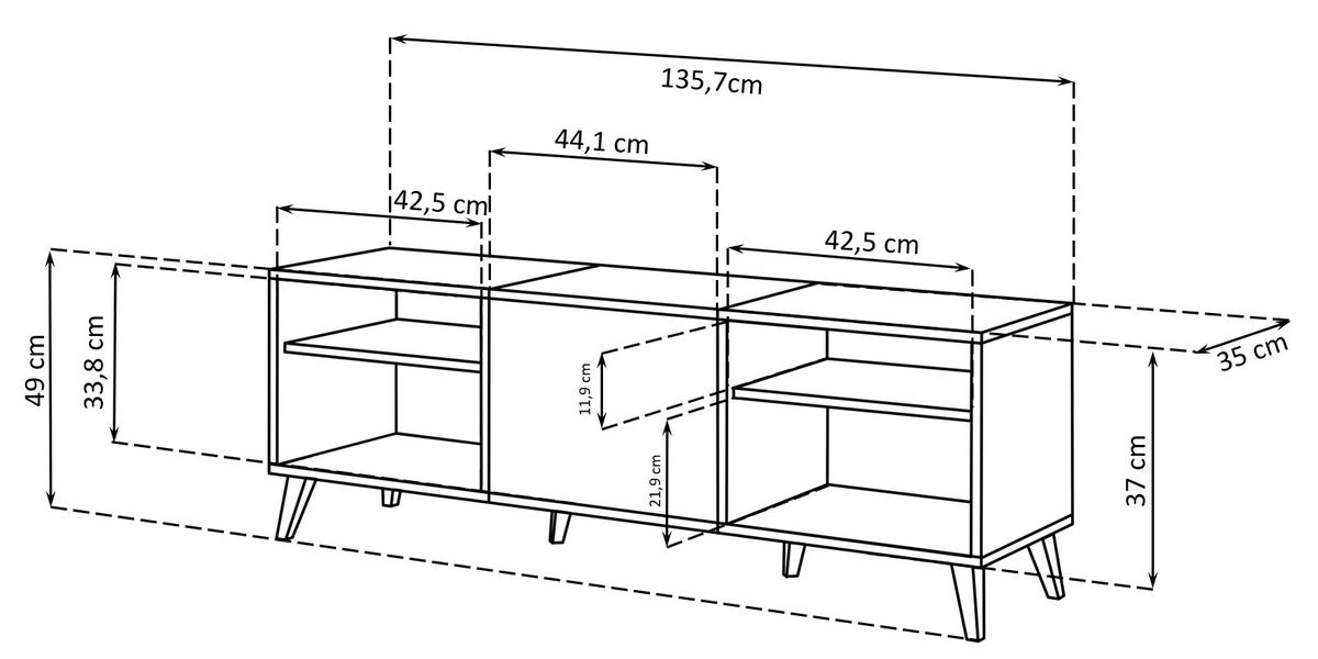 LOWBOARD FONDI, Blau, Skandinavische Tanne - Blau/Hellbraun, Holzwerkstoff/Metall (135.7/49/35cm) - Komodee