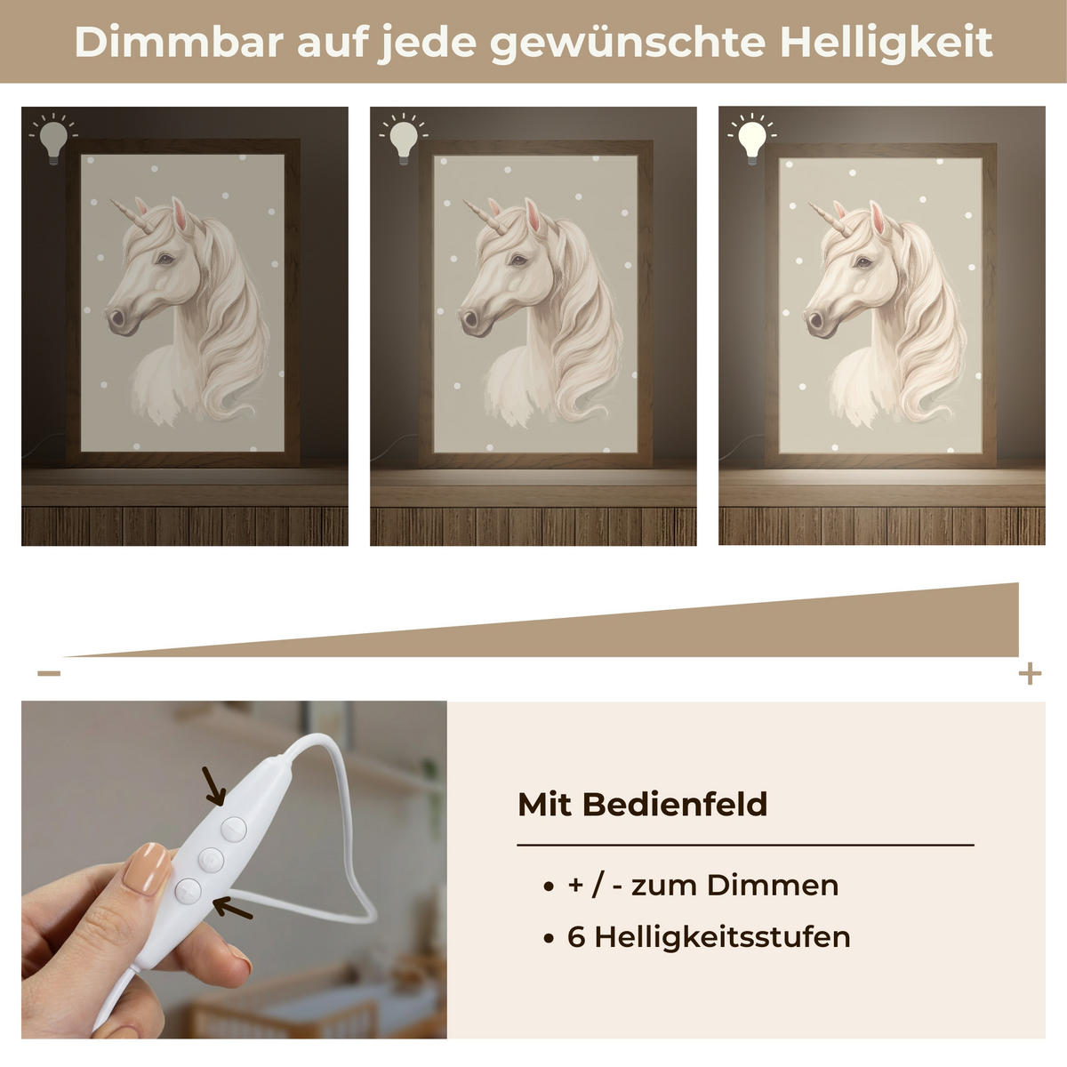 NACHTTISCHLAMPE Einhorn - Weiß - Punkte 20x30 cm - Taupe, Holzwerkstoff (8/20/30cm)