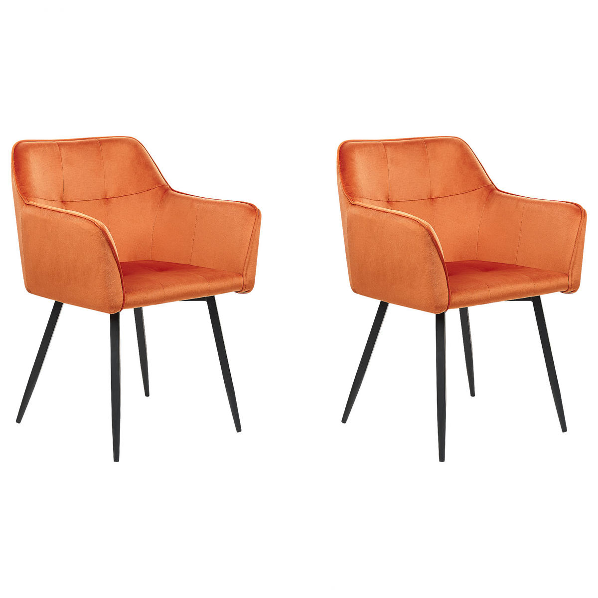 ESSZIMMERSTUHL 2er-Set Samtstoff Orange Jasmin - Orange, Textil/Metall (60/84/49cm) - Beliani
