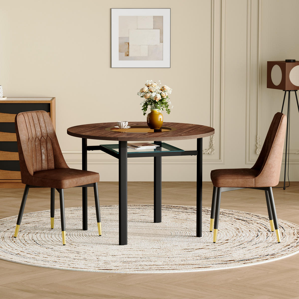 ESSGRUPPE DE-39384 3-teilig, mit 2 Tech-Stoff-Sesseln und Glasplatte Braun - Braun, Holzwerkstoff (100/76/100cm) - ComfortXL