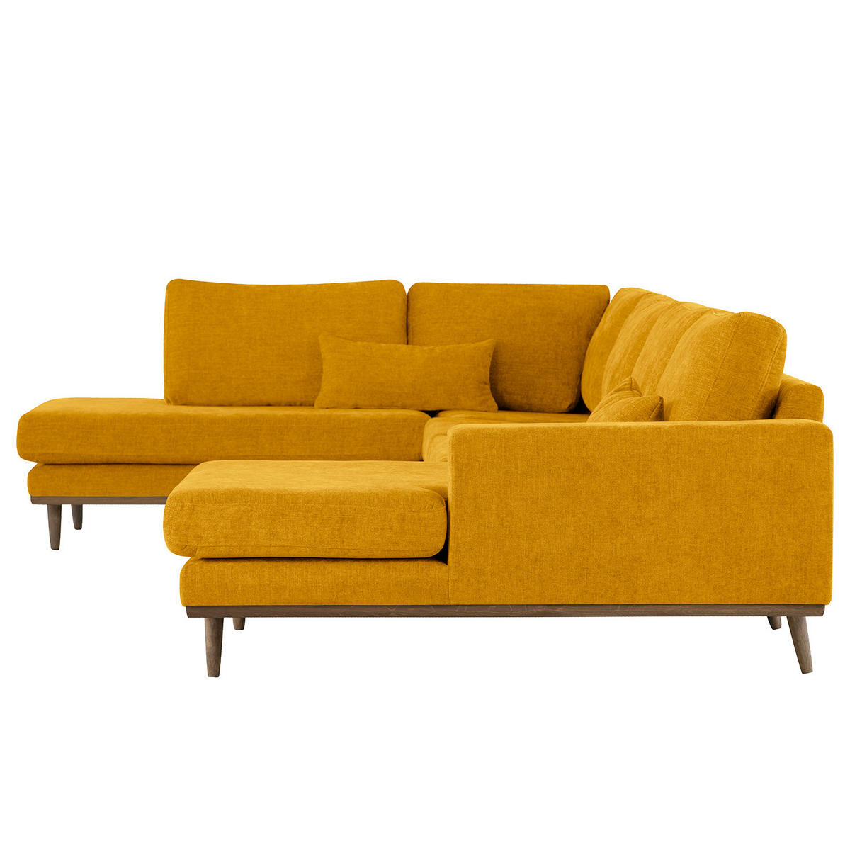 WOHNLANDSCHAFT mit Longchair - Eichefarben/Gelb, Eichenholz/Textil (371/81/219cm) - home24