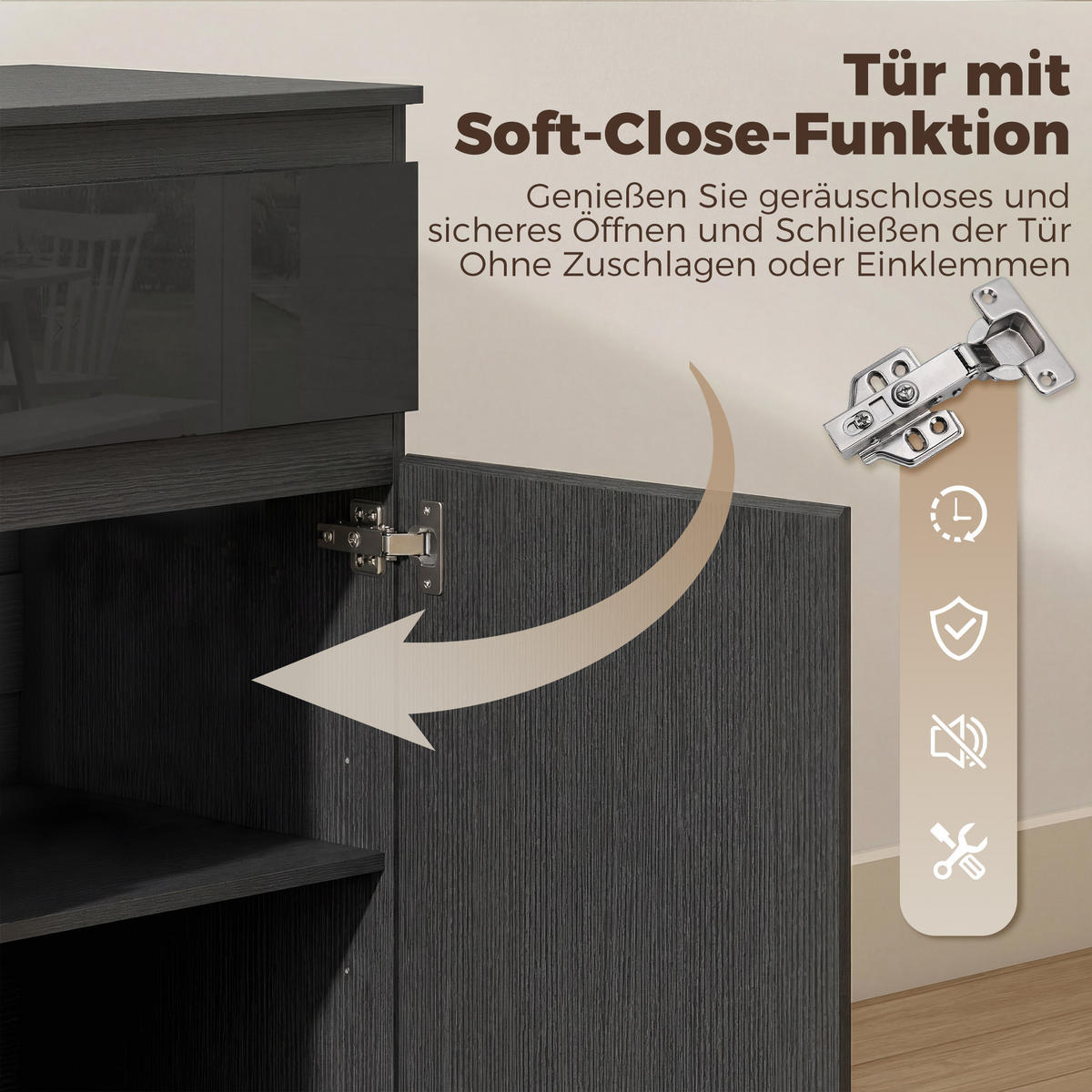 SIDEBOARD Schwarz Hochglanz mit 5 Schubladen und Soft-Close-Tür - Schwarz, Holzwerkstoff (100/80/40cm) - PANGIVO