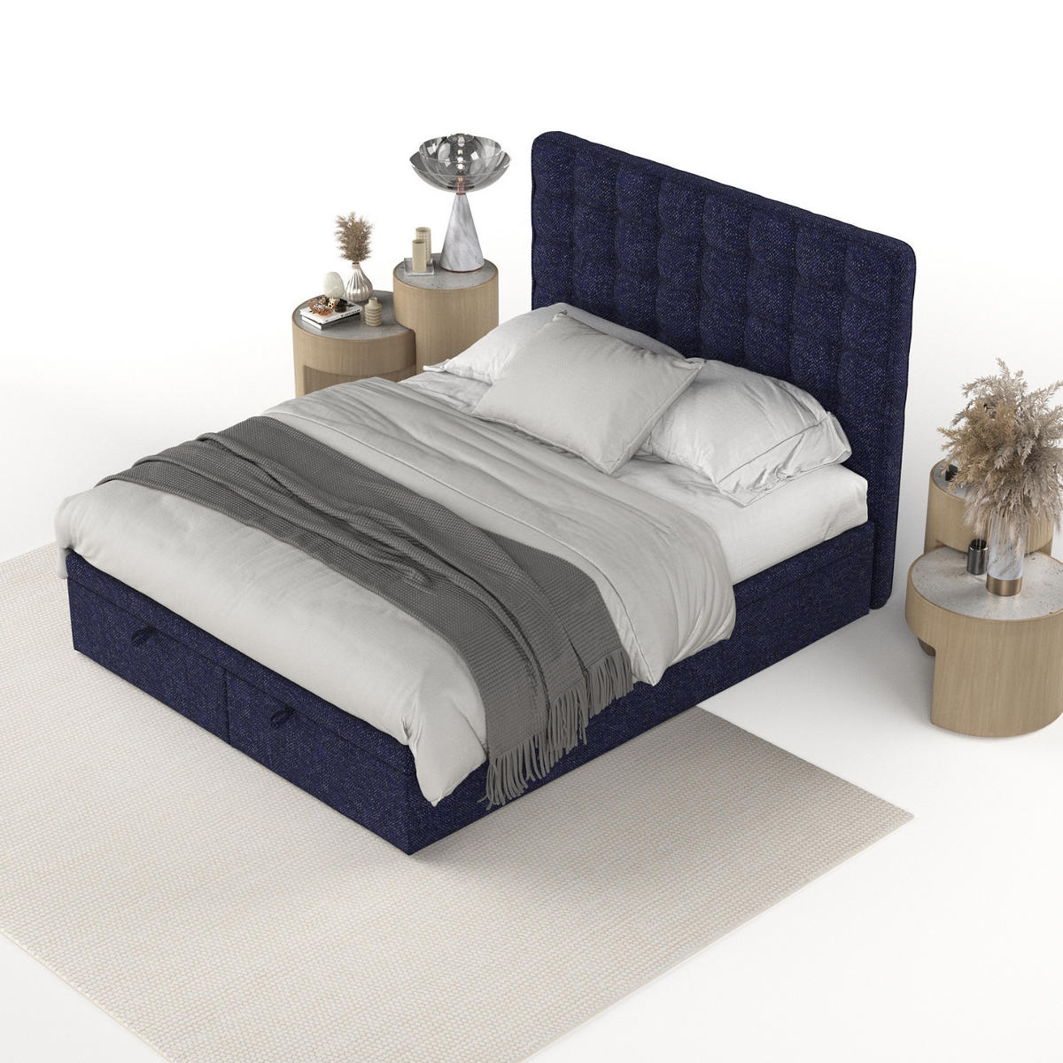 POLSTERBETT Celestia mit Stauraum 180/200 cm Marineblau im Alta Stoff - Schwarz/Dunkelblau, Holz/Holzwerkstoff (180/200cm) - AltaBeds