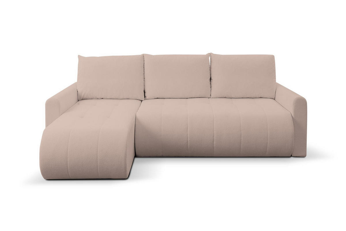 ECKSOFA Sprento Rosa, aus Boucle-Stoff, mit Schlaffunktion und Bettzeugfach - Rosa, Holzwerkstoff/Textil (230/149cm) - Bettso